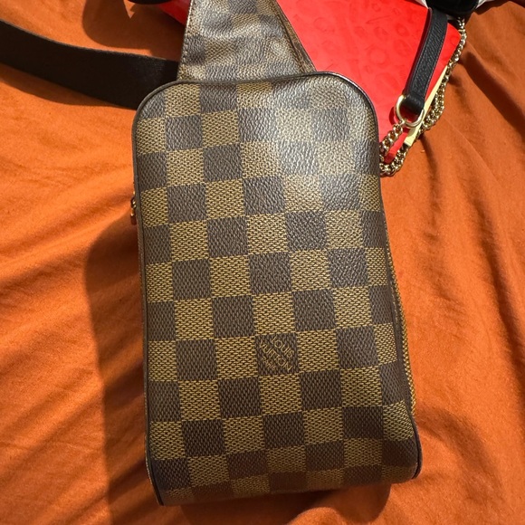 LV Geronimo. Brown Checkered Belt Bag with Metal Chain - Picture 1 of 7